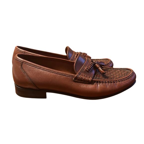 Mens brown leather loafers made in Italy with tassle size 8 - Picture 1 of 4